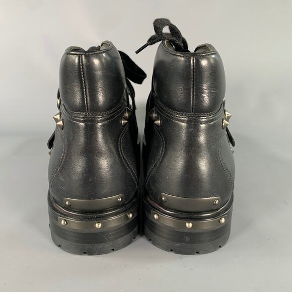 PRADA Size 12 Black Studded Leather Ankle Boots main image 6